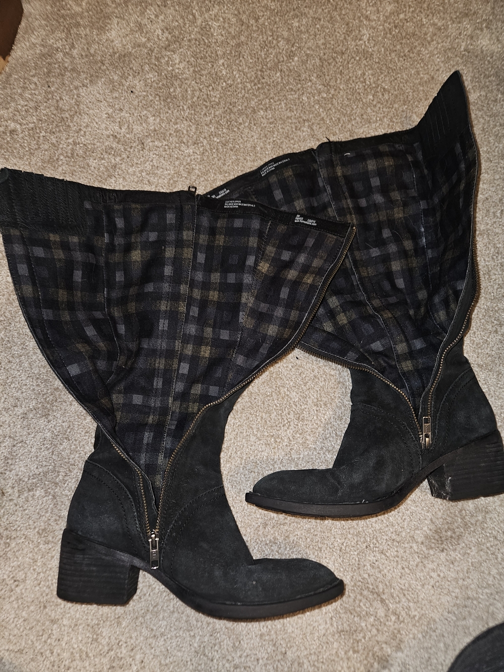 Born Fanner Black Suede Knee-High Ridding Boots Dual Zip Heeled Size 8 - Picture 3 of 15